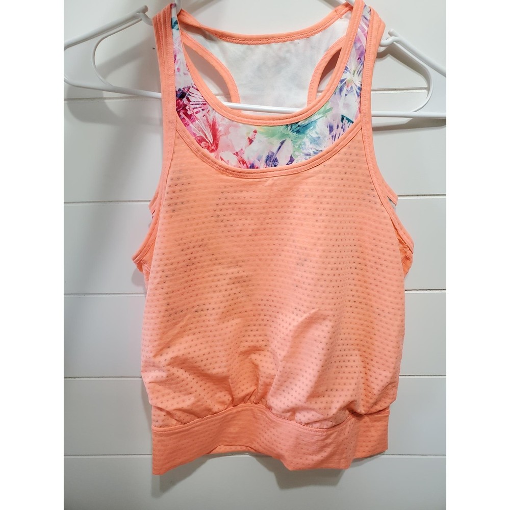 MAS Design sample womens size L layered yoga top workout floral print coral